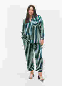Loszittende broek met strepen, Green Stripe, Model