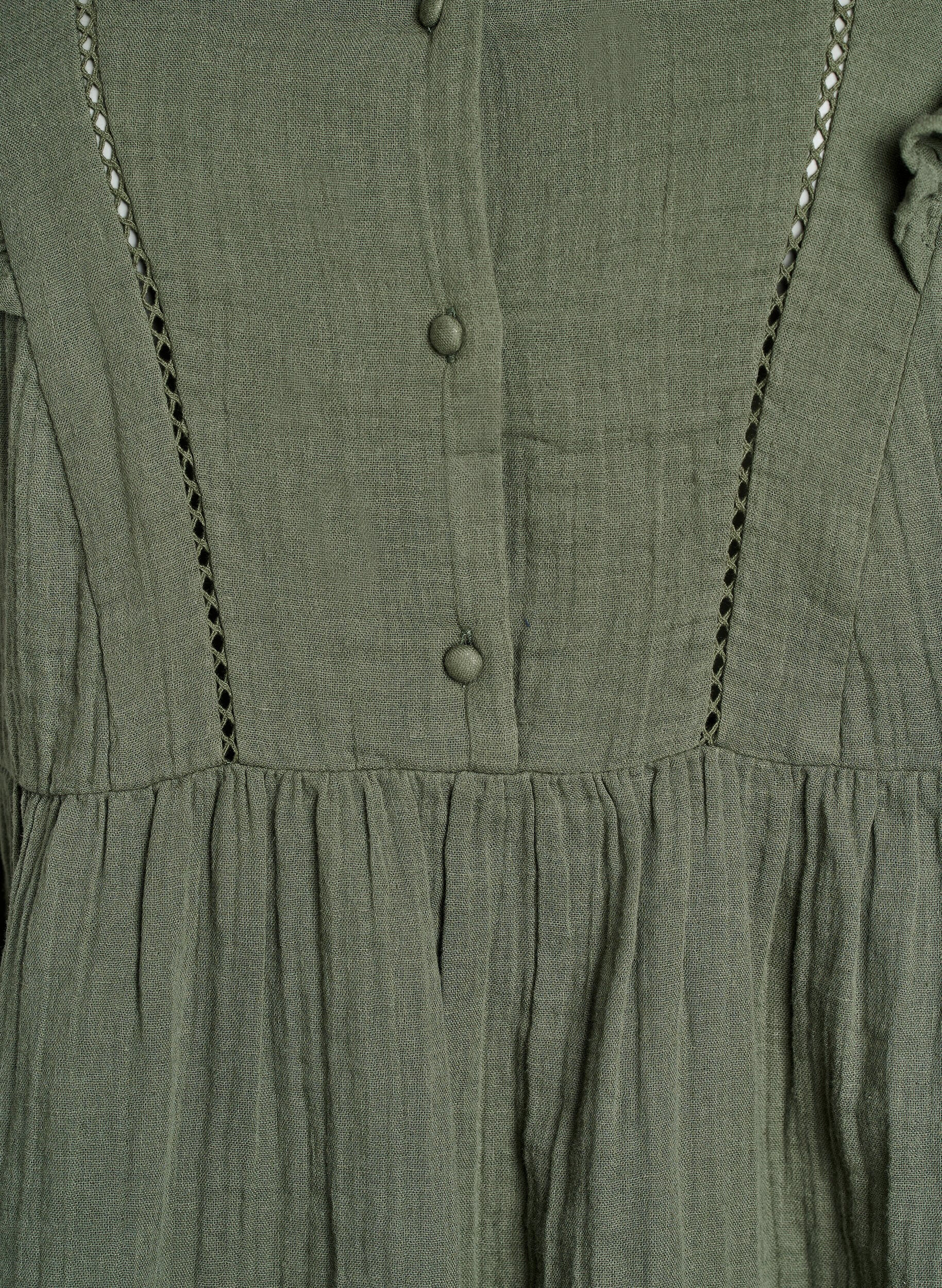 ZizziMouwloze blouse van katoen mousseline met ruches, Groen, Packshot image number 2