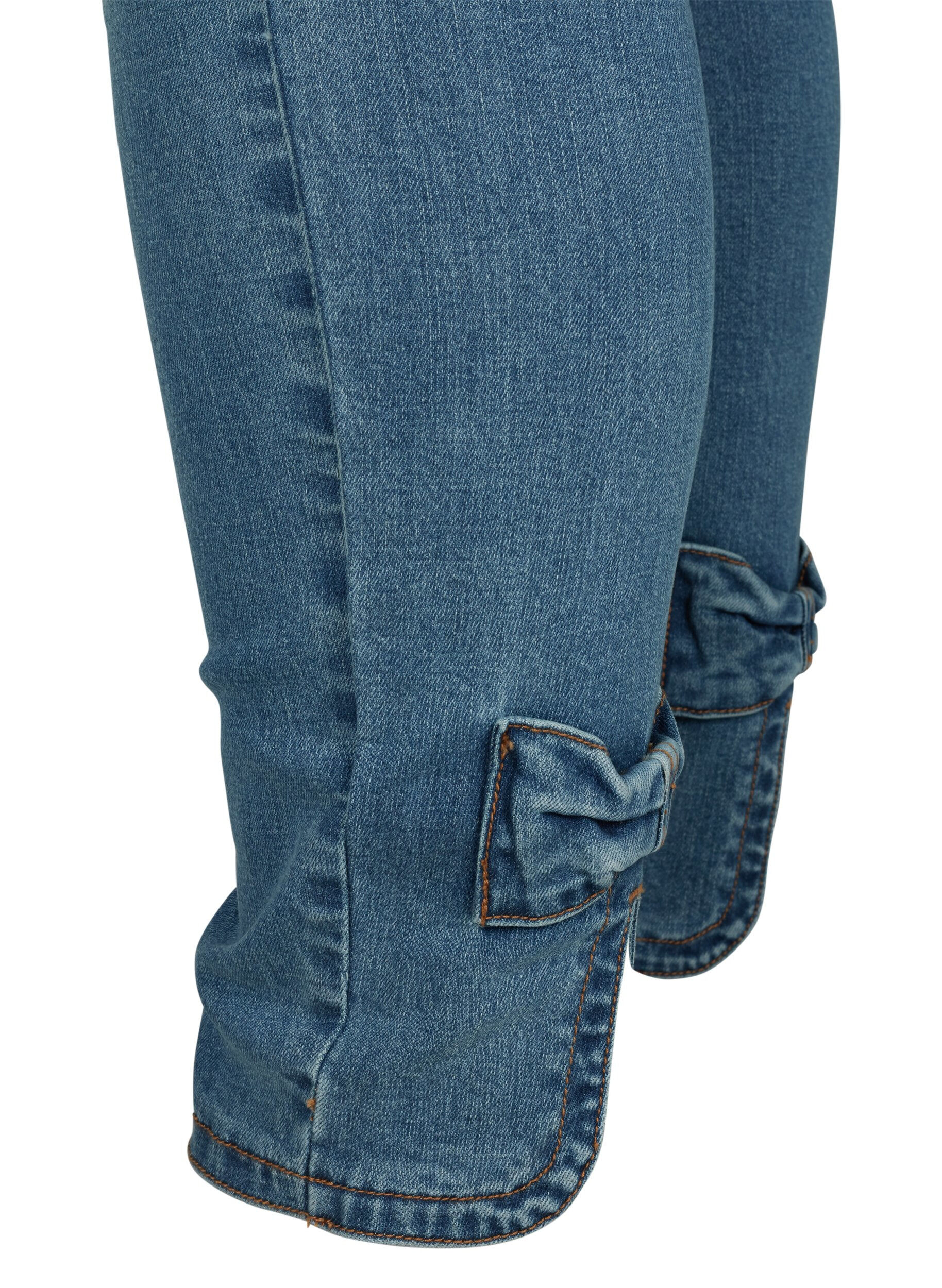 Zizzi Cropped Amy jeans met hoge taille en strikje, Blue denim, Packshot image number 3