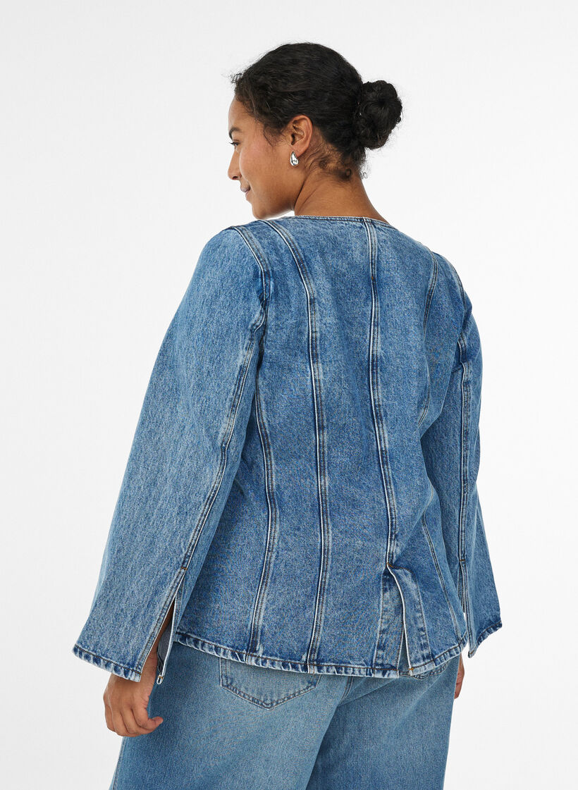 Denimjack met vormende naden en een V-hals, Blauw, Model