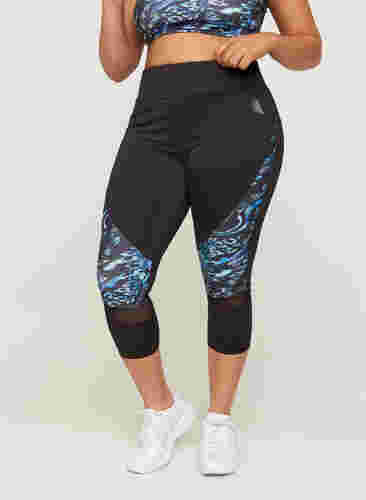 Sportieve capri broek met print en mesh, Flexi Blue, Model image number 0
