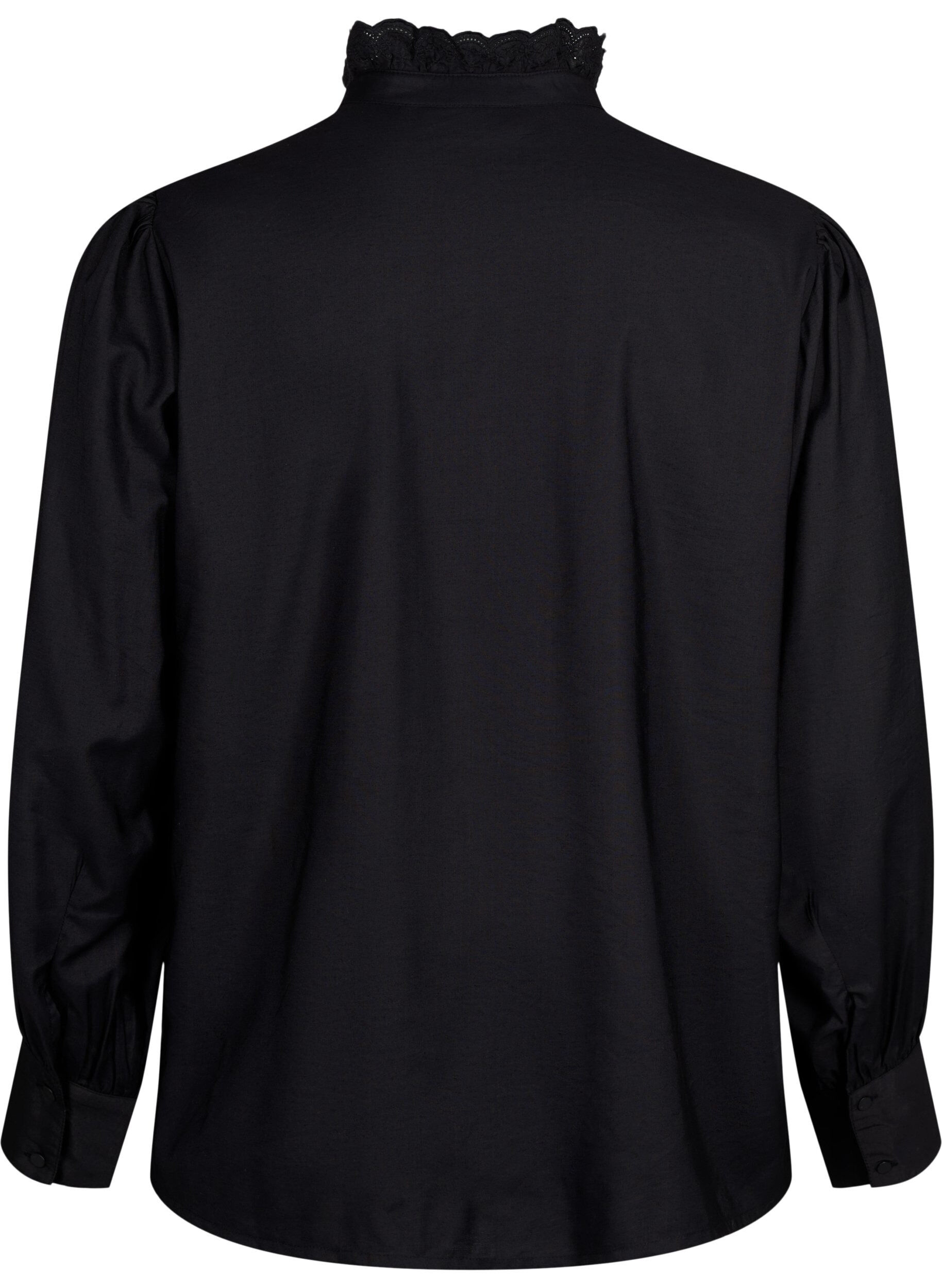 Zizzi Visicoshirt Blouse met ruffles, Black, Packshot image number 1
