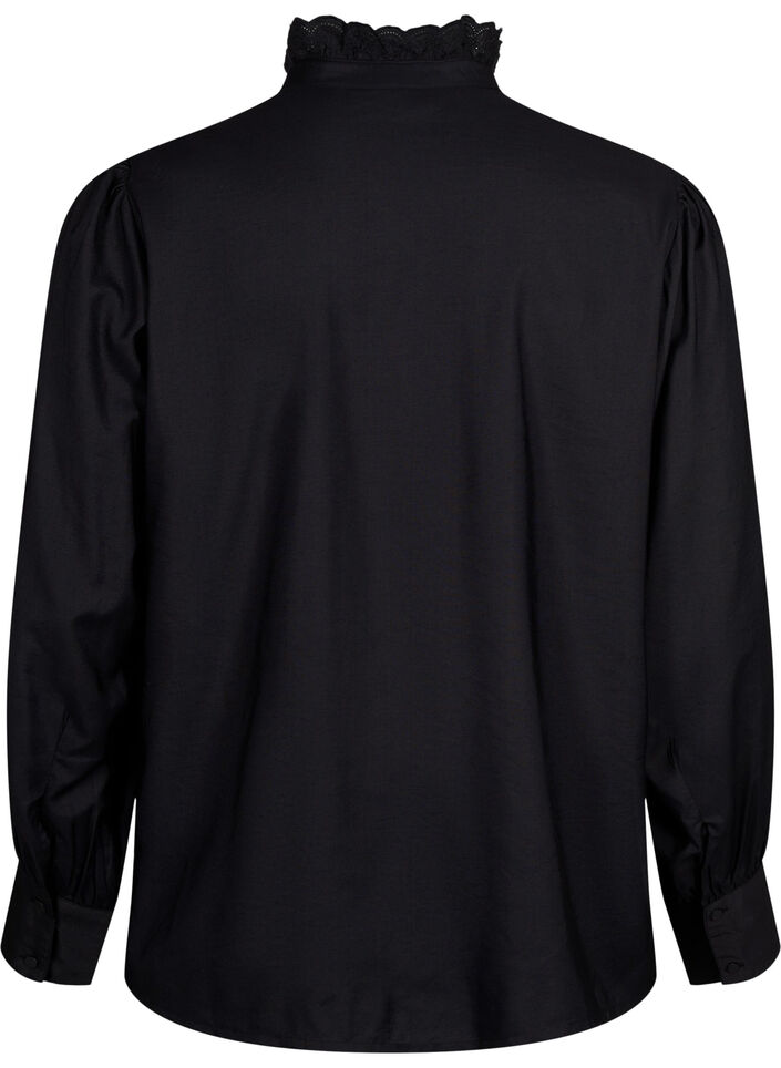 Visicoshirt Blouse met ruffles, Black, Packshot image number 1
