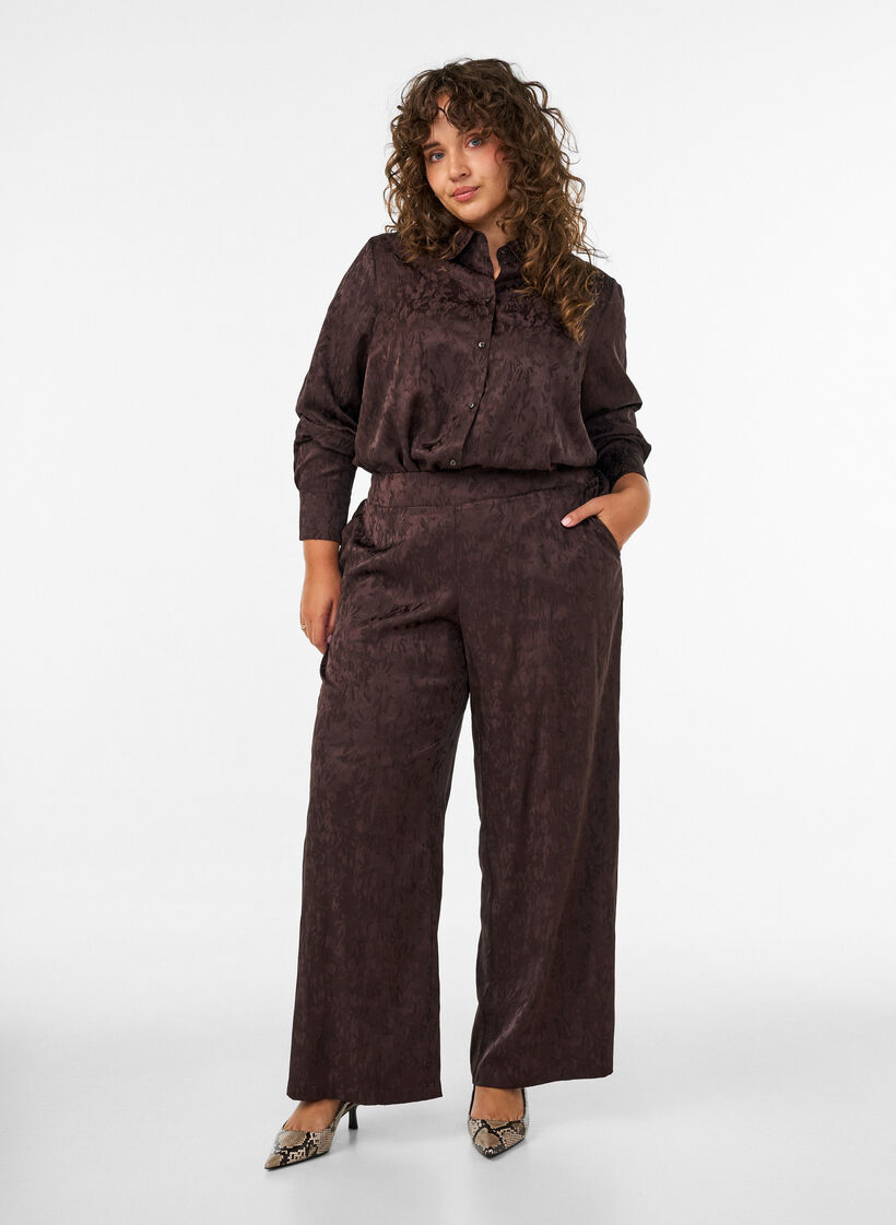 Losse broek met paisleypatroon en hoge taille, Bruin, Model image number 0