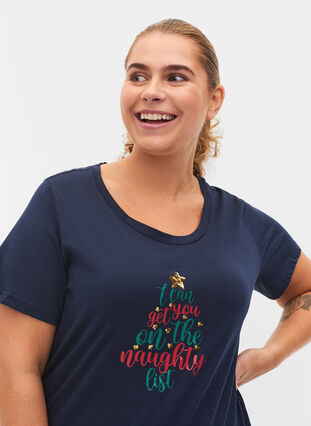 Kerst t-shirt in katoen, Navy Blazer Text, Model image number 2