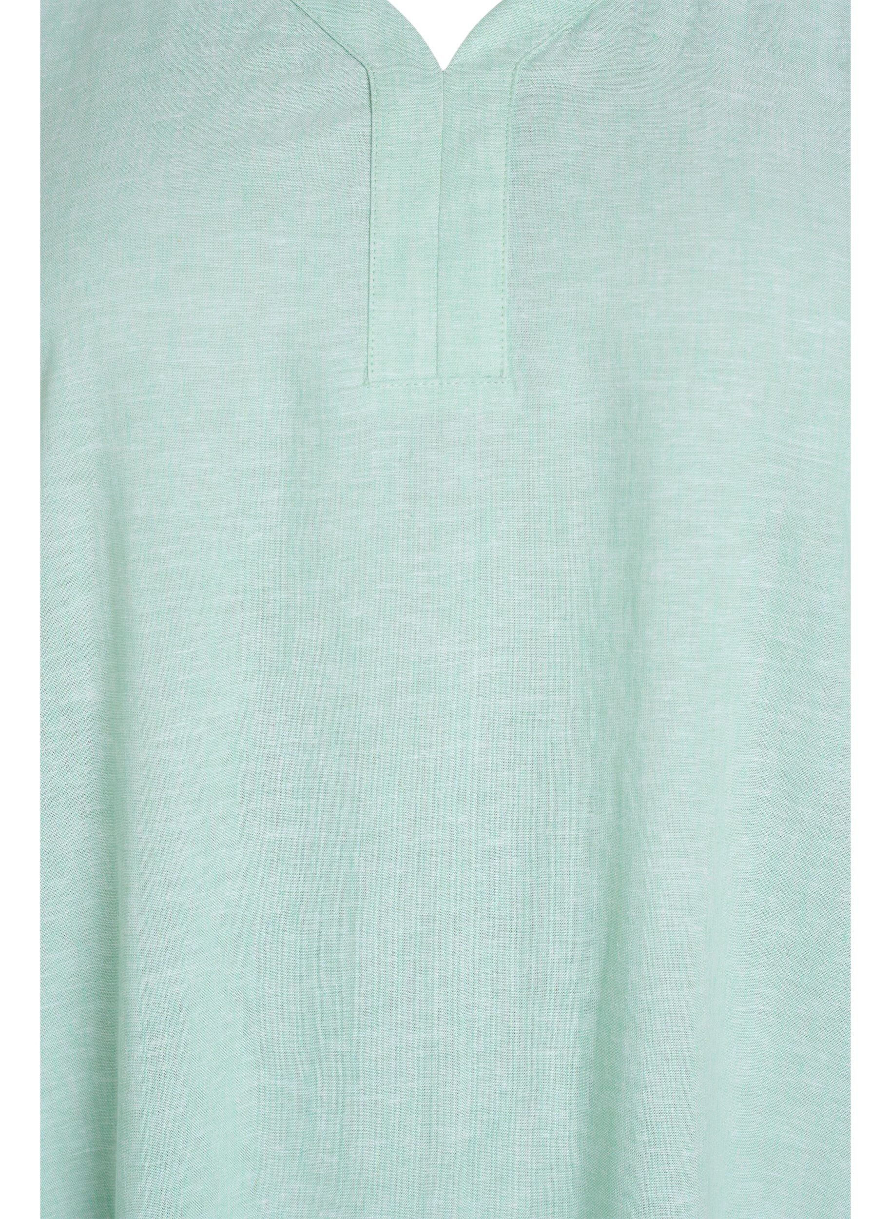 Zizzi Midi-jurk van linnen en viscose met korte mouwen, Groen, Packshot image number 2