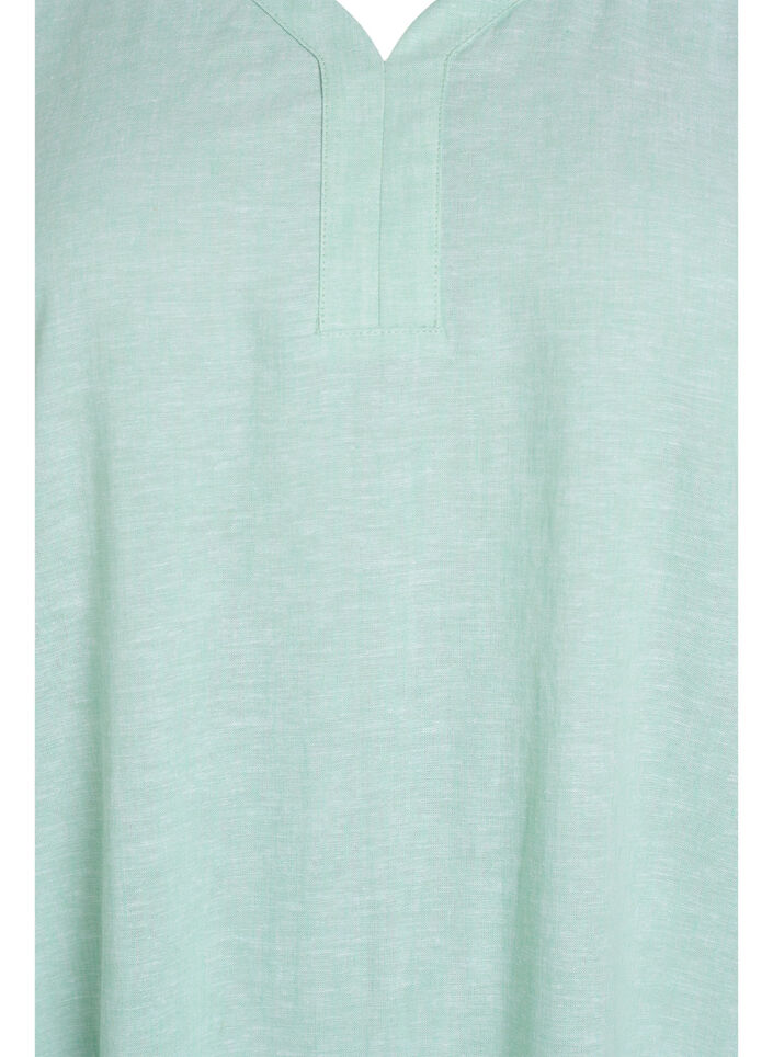 Midi-jurk van linnen en viscose met korte mouwen, Groen, Packshot image number 2