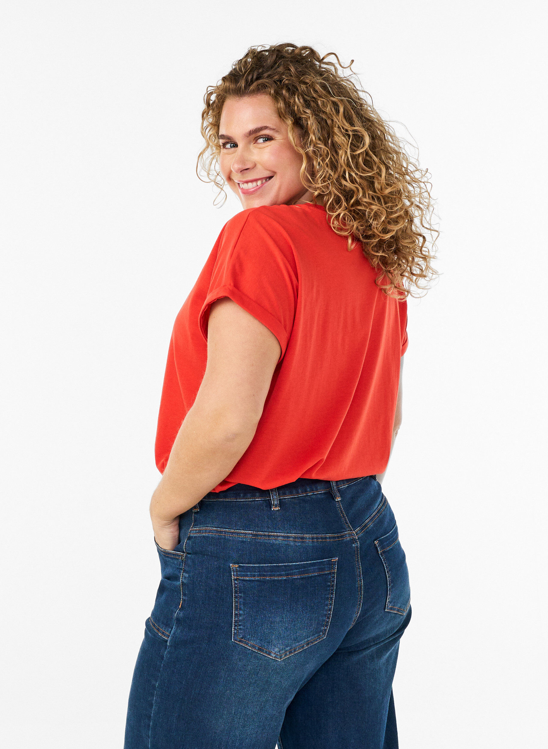 ZizziT-shirt met korte mouwen van katoenmix, Oranje, Model image number 2