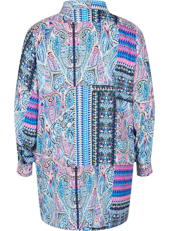 Lange viscose blouse in paisleyprint, Blue Pink Paisley , Packshot image number 1