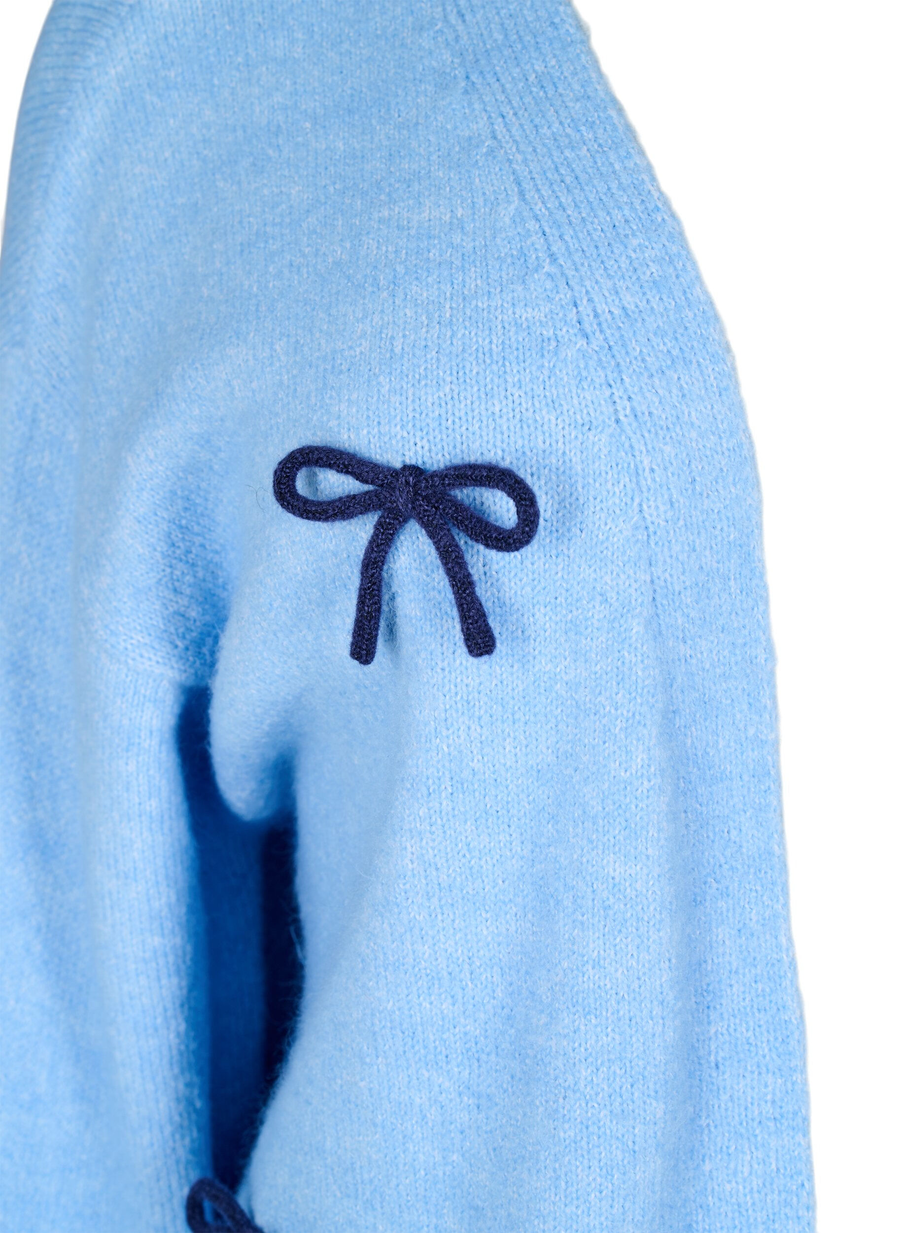 Zizzi Korte gebreide cardigan met strikken, Della R. Blue Comb, Packshot image number 2