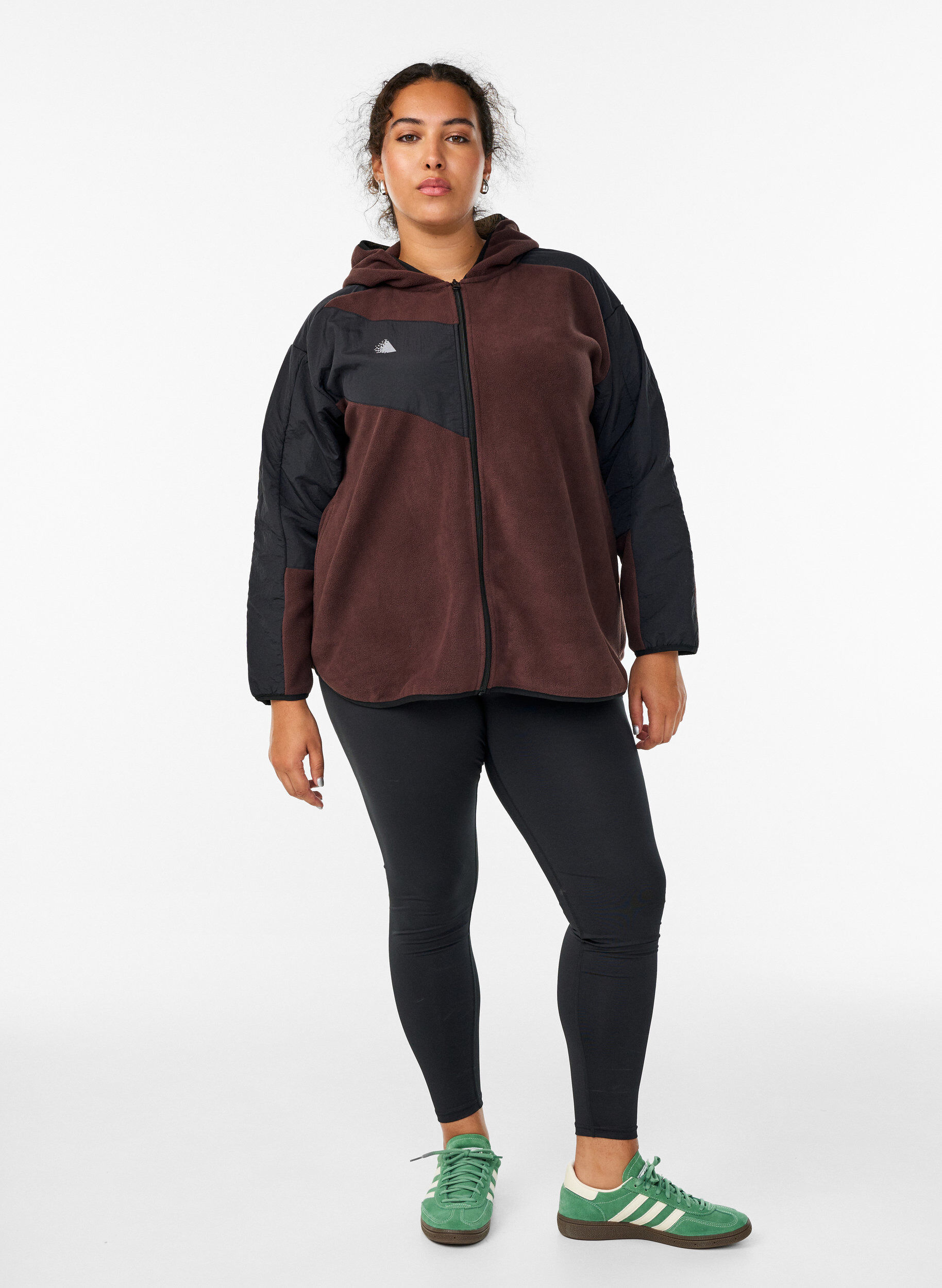 Zizzi Fleecejack met capuchon en zakken, Bruin, Model image number 1