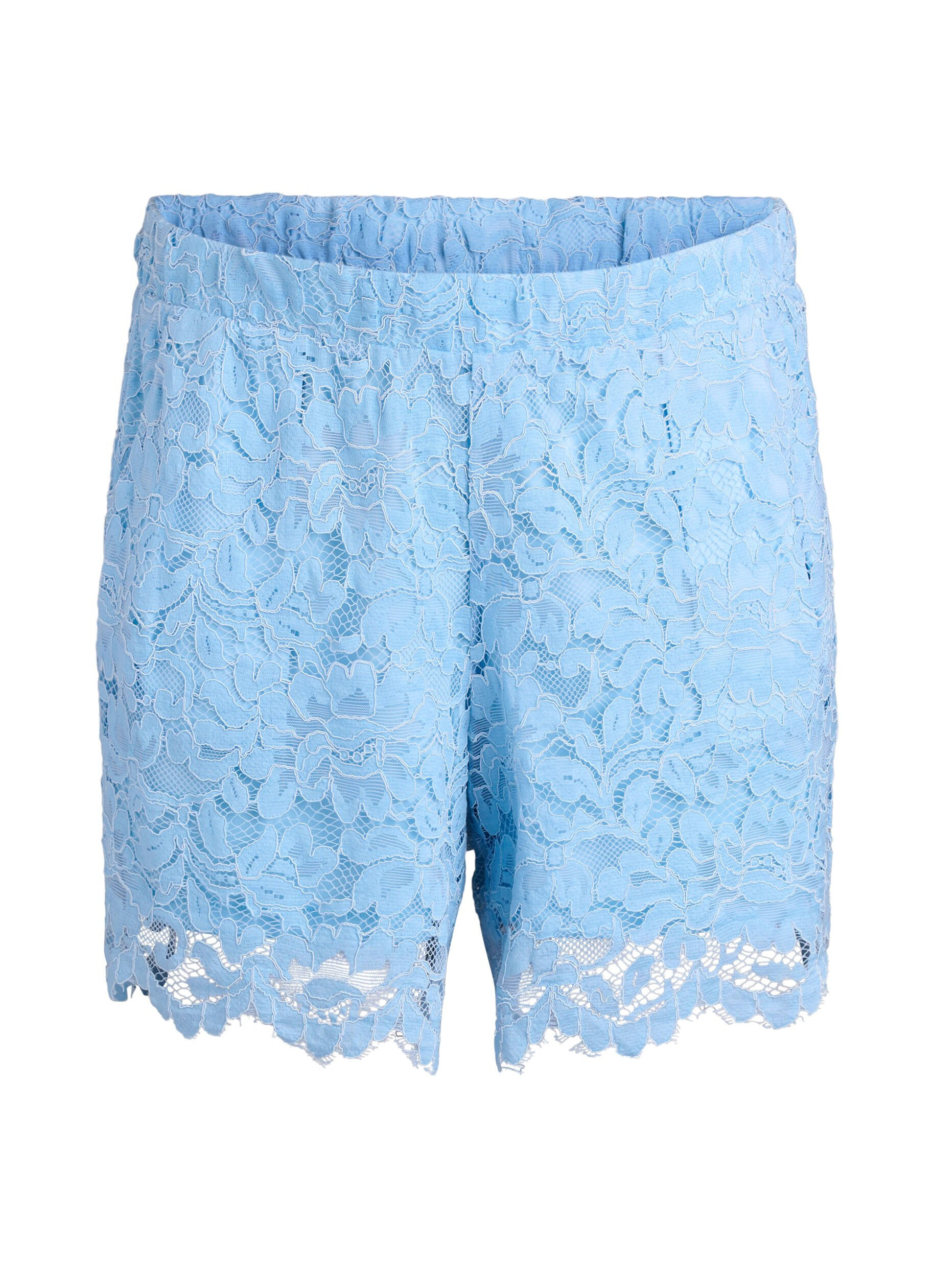 Zizzi Kanten shorts met hoge taille en zakken, Blauw, Packshot image number 0