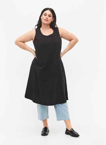 Mouwloze katoenen jurk met a-lijn, Black, Model image number 0