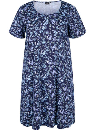 Katoenen jurk met korte mouwen en bloemenprint, NIGHT SKY FLOWER AOP, Packshot image number 0