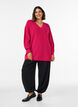 Lange ribgebreide blouse met V-hals, Roze, Model image number 1