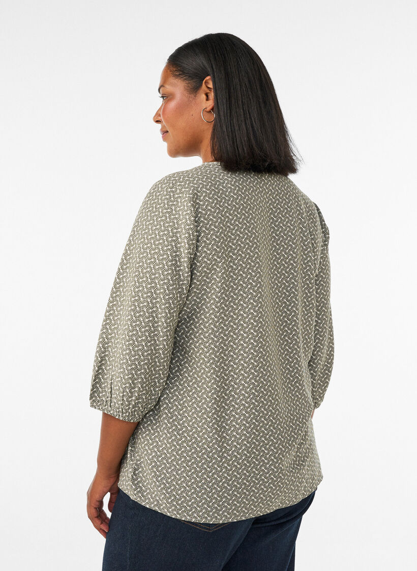 Blouse van viscose met patroon en 3/4-mouwen, Groen, Model image number 2