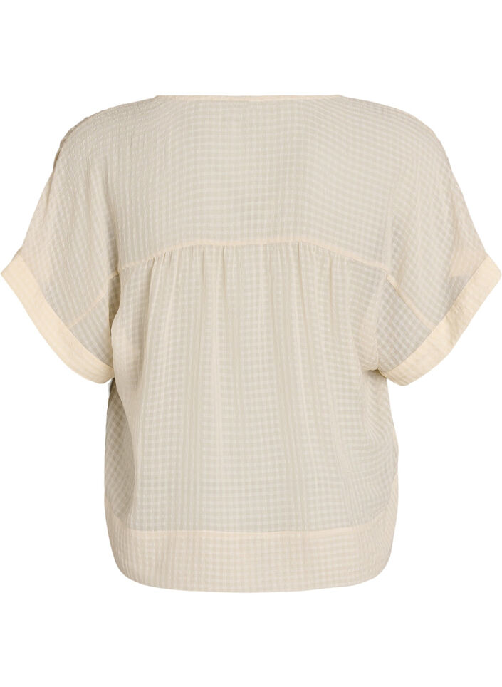 Seersucker blouse met V-hals, Beige, Packshot image number 1