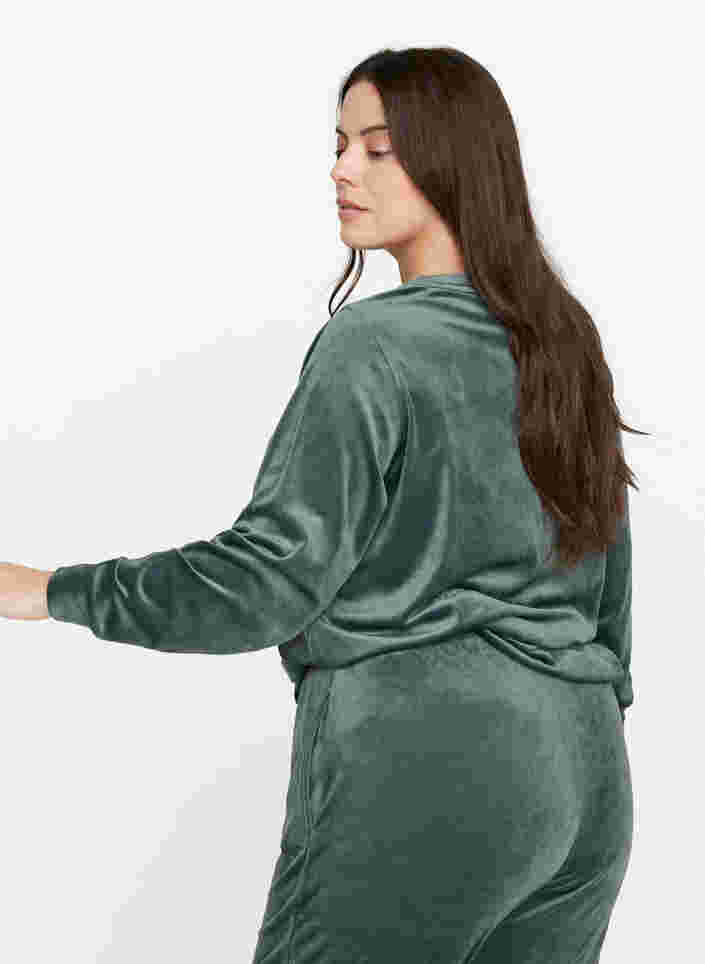 Velours top met lange mouwen en strikje, Balsam Green, Model image number 1