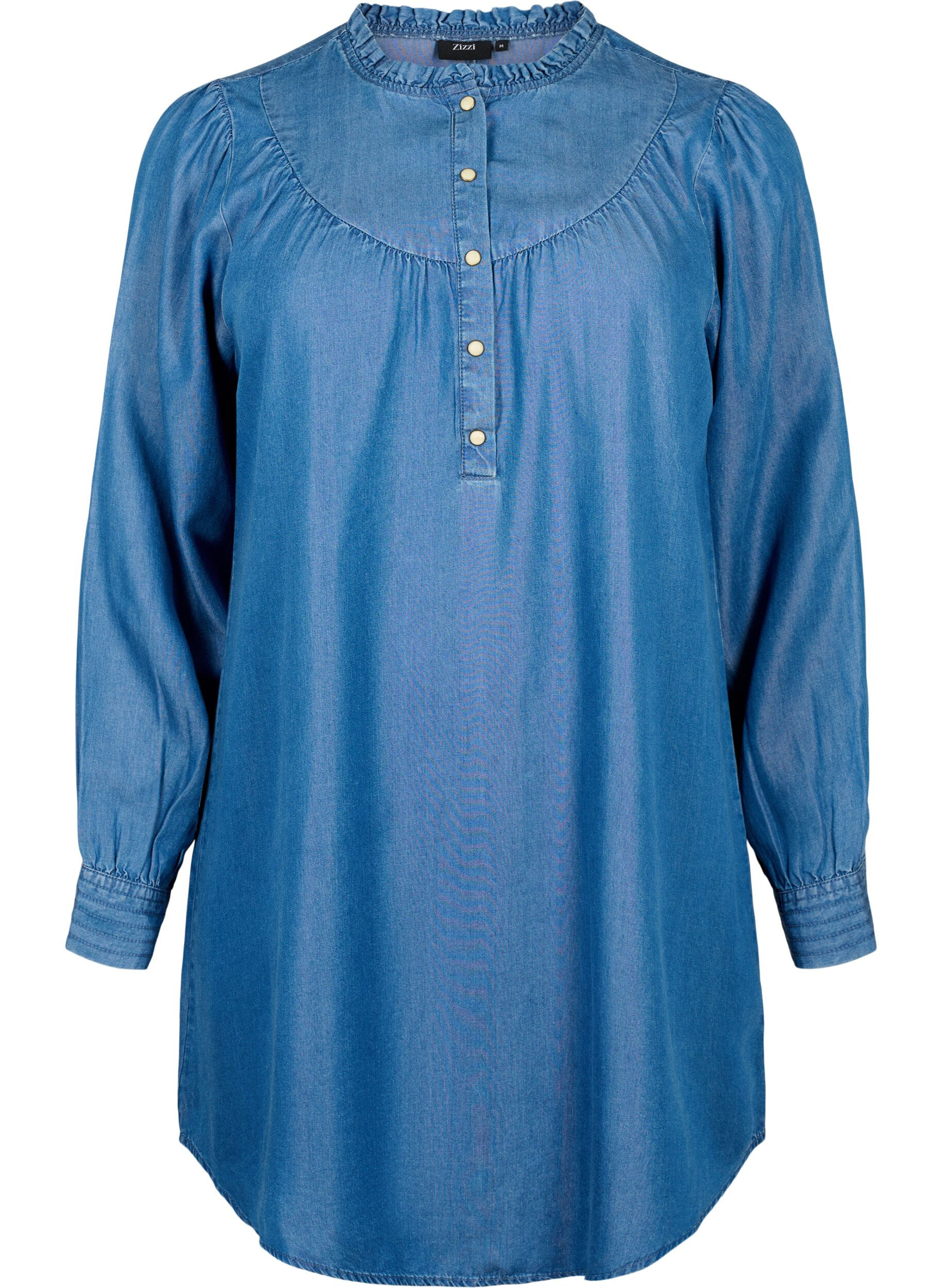 Zizzi Tuniek met lange mouwen van Tencel &trade; Lyocell, Medium Blue denim, Packshot image number 0