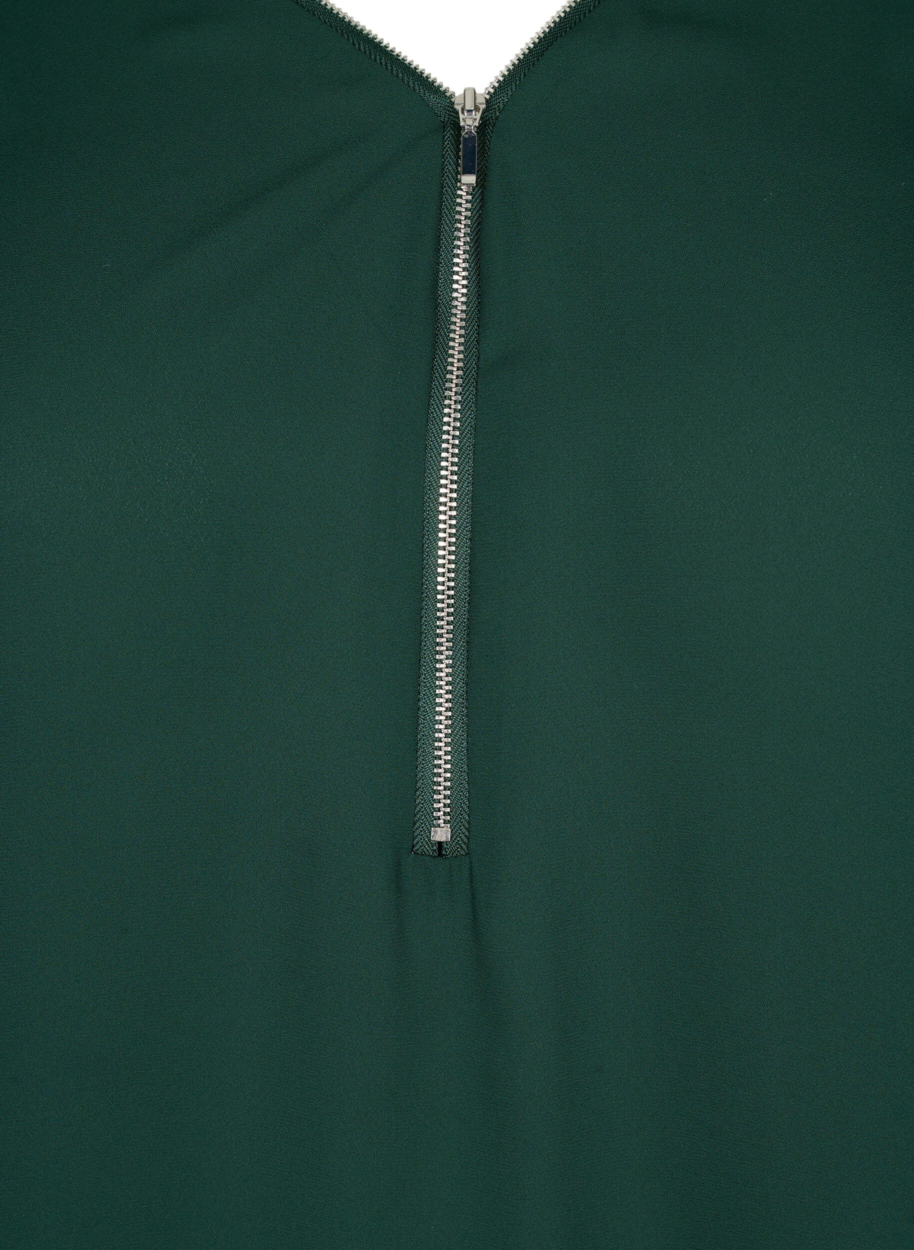 Zizzi V-hals blouse met rits, Scarab, Packshot image number 3