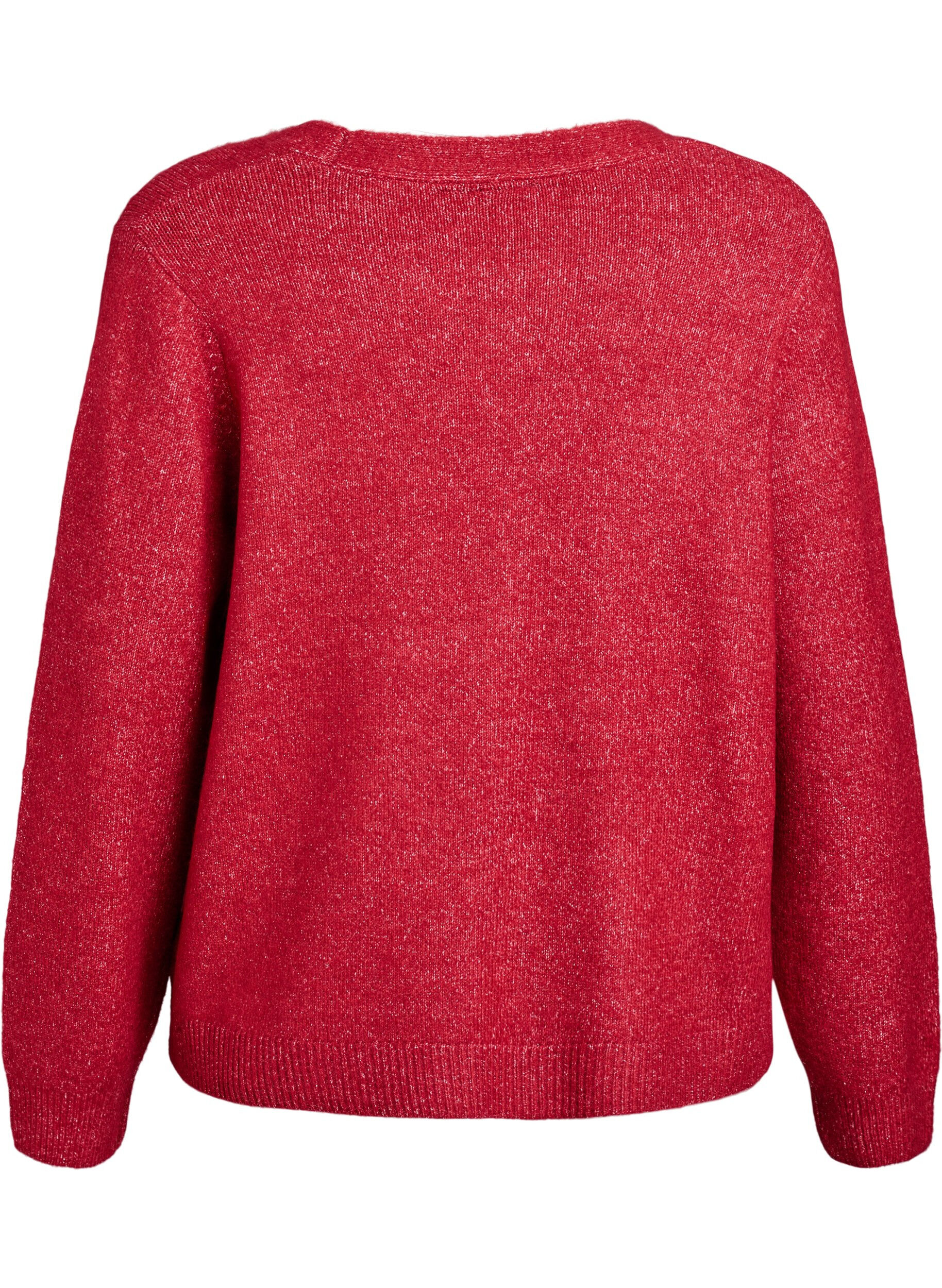 Zizzi Gebreide cardigan met parelknopen, Rood, Packshot image number 1