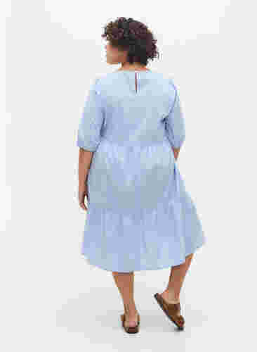 Gestreepte jurk met korte pofmouwen, Blue As Sample, Model image number 1