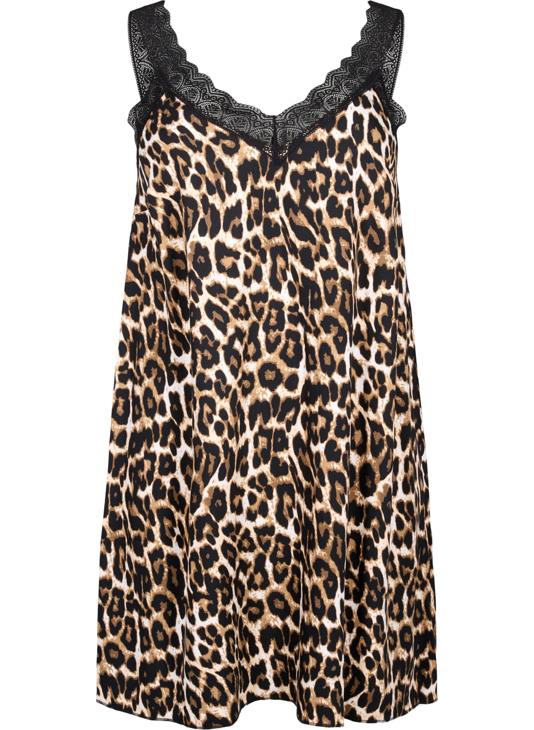 Zizzi Spaghetti-jurk van viscose met kant, Leopard, Packshot image number 0