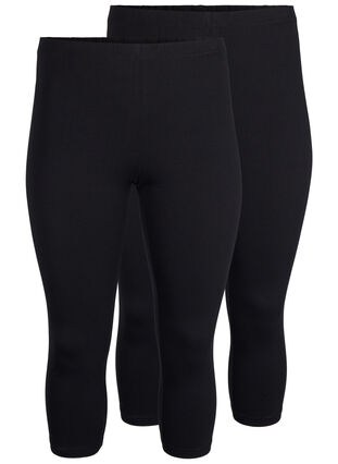 FLASH - 2-pack 3/4 katoenen leggings, Black / Black, Packshot image number 0