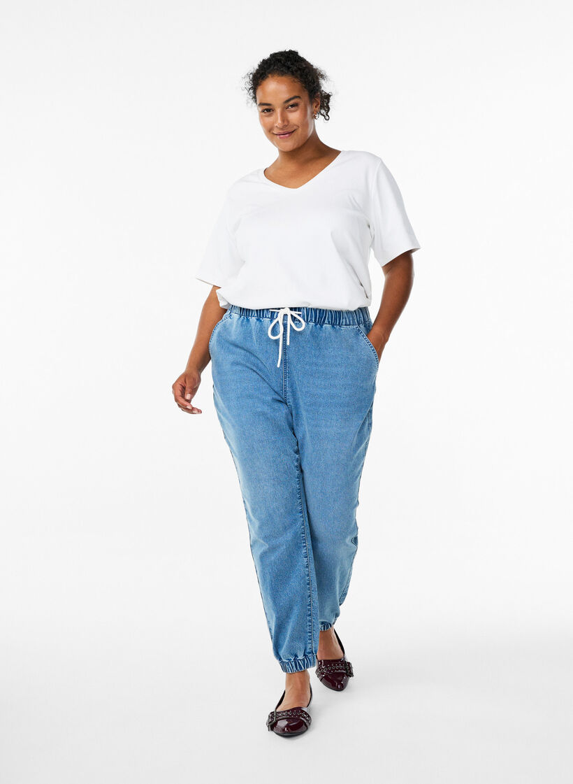 Denim joggers met zakken, Blauw, Model