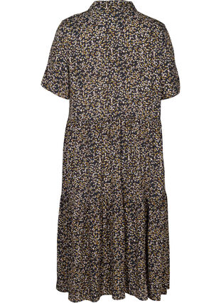Viscose midi-jurk met korte mouwen, Black W. Flower, Packshot image number 1