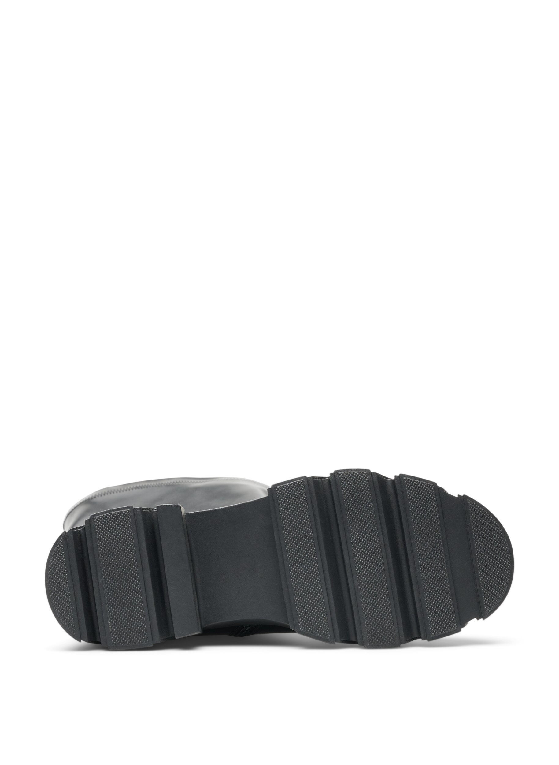 ZizziLange laars van imitatieleer met een grove zool, Zwart, Packshot image number 4