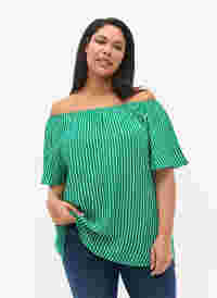 Effen blouse van viscose met korte mouwen, J.Green/White Stripe, Model