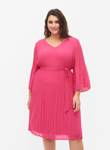Geplooide jurk met 3/4 mouwen, Beetroot Purple, Model image number 0