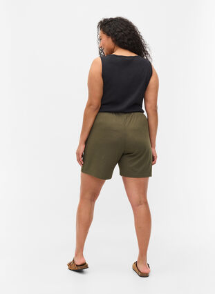 Shorts met ribstof en zakken, Dusty Olive, Model image number 0