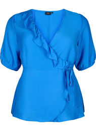 Wikkelblouse van viscose met korte mouw, Olympian Blue