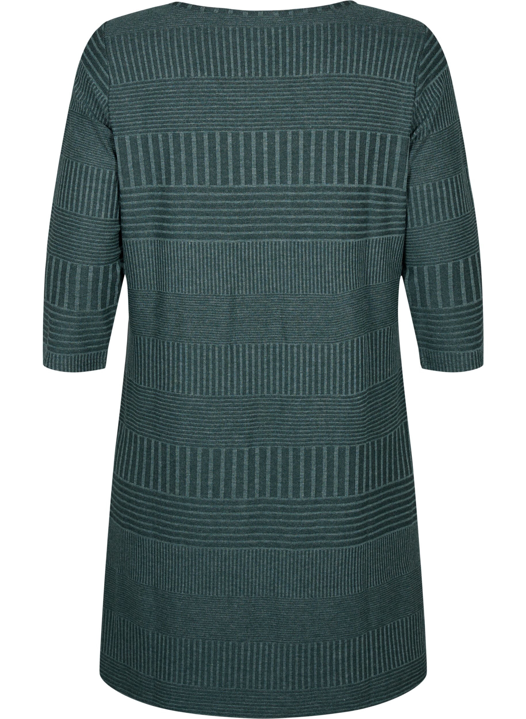 Zizzi Jurk met 3/4 mouwen en strepen, Scarab Melange, Packshot image number 1