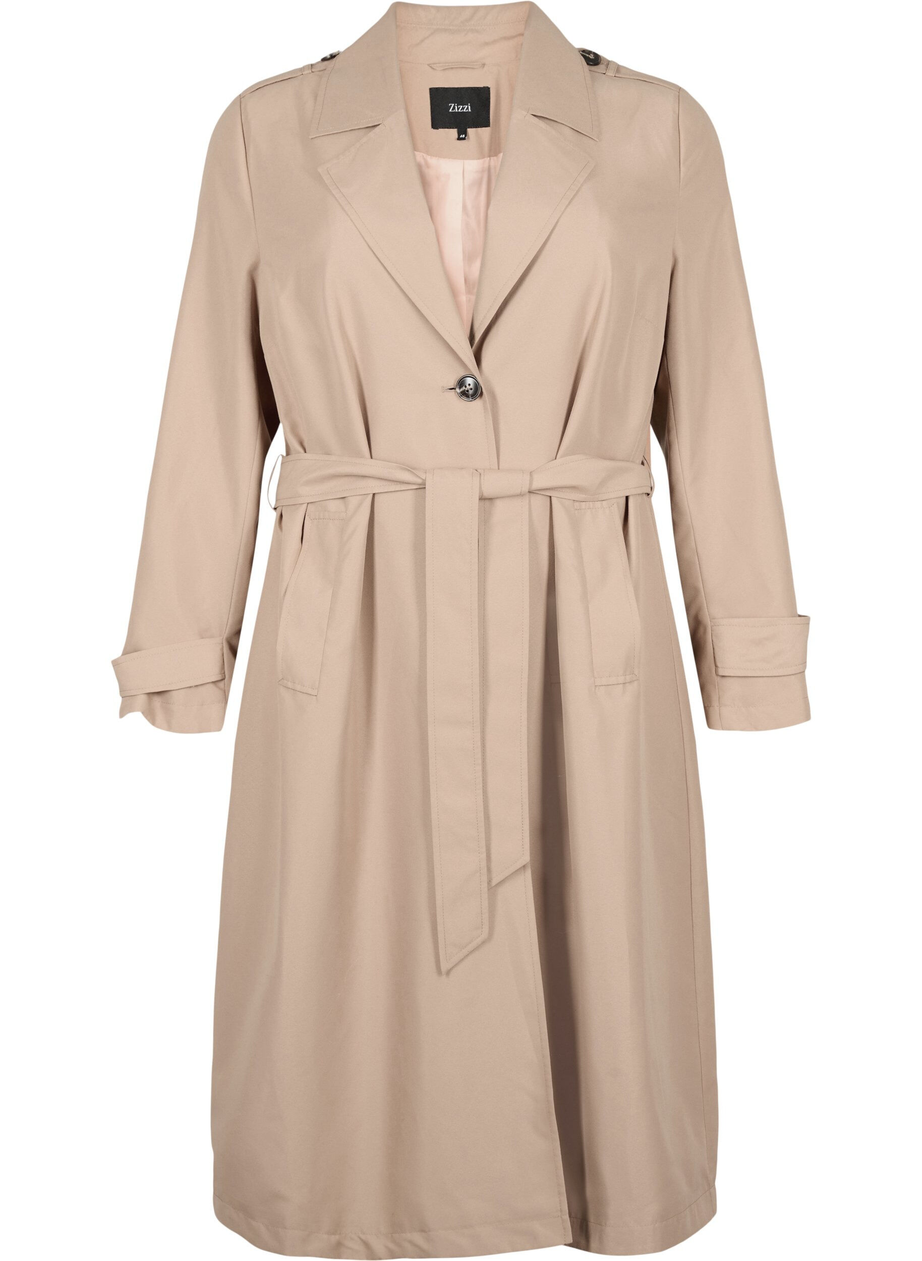 Zizzi Lange trenchcoat met riem, Nomad, Packshot image number 0