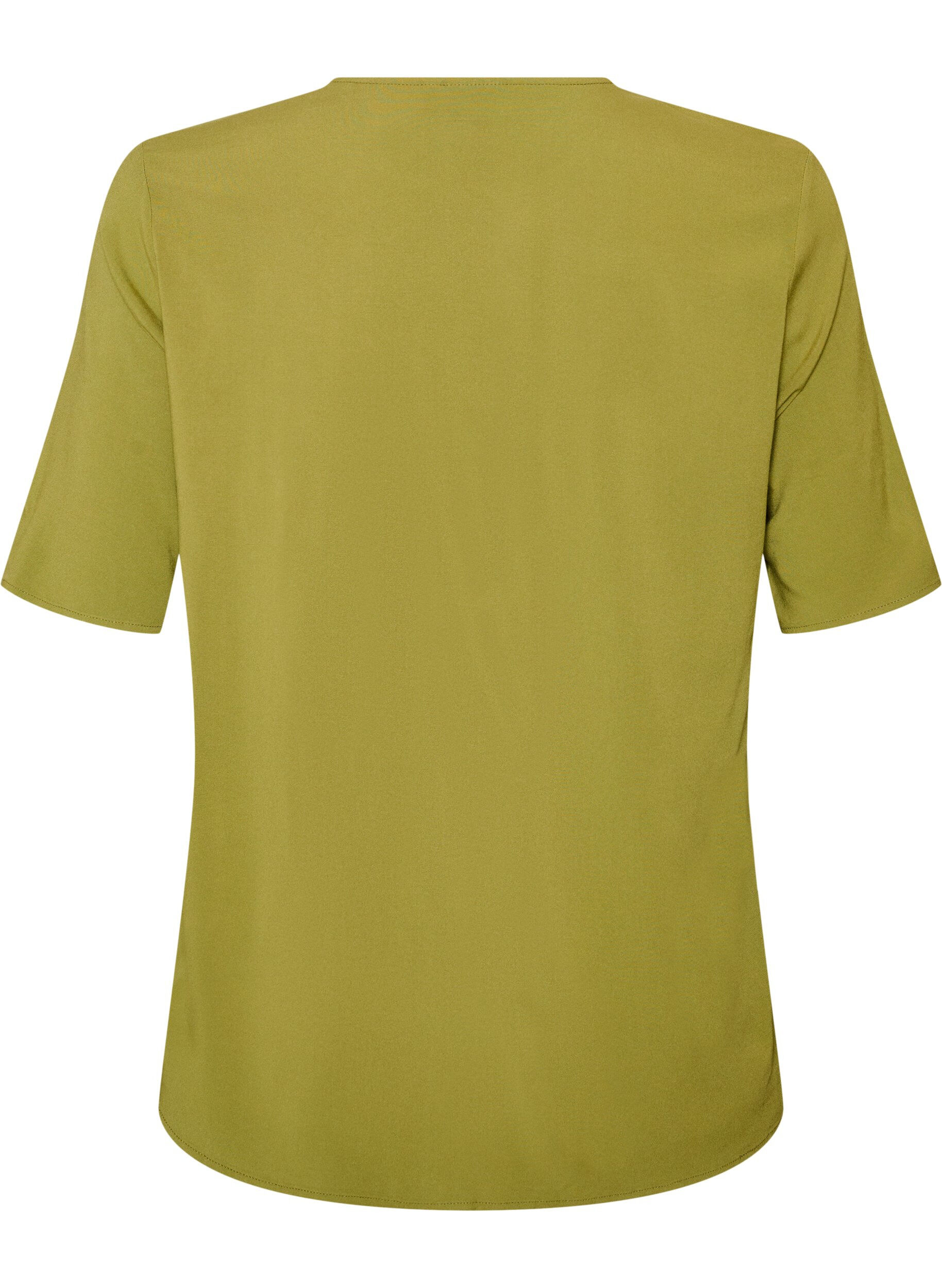 ZizziGeweven blouse met korte mouwen en ronde hals, Groen, Packshot image number 1
