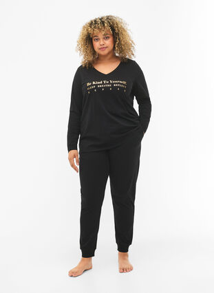Katoenen nachthemd met tekstopdruk, Black W. Be, Model image number 2