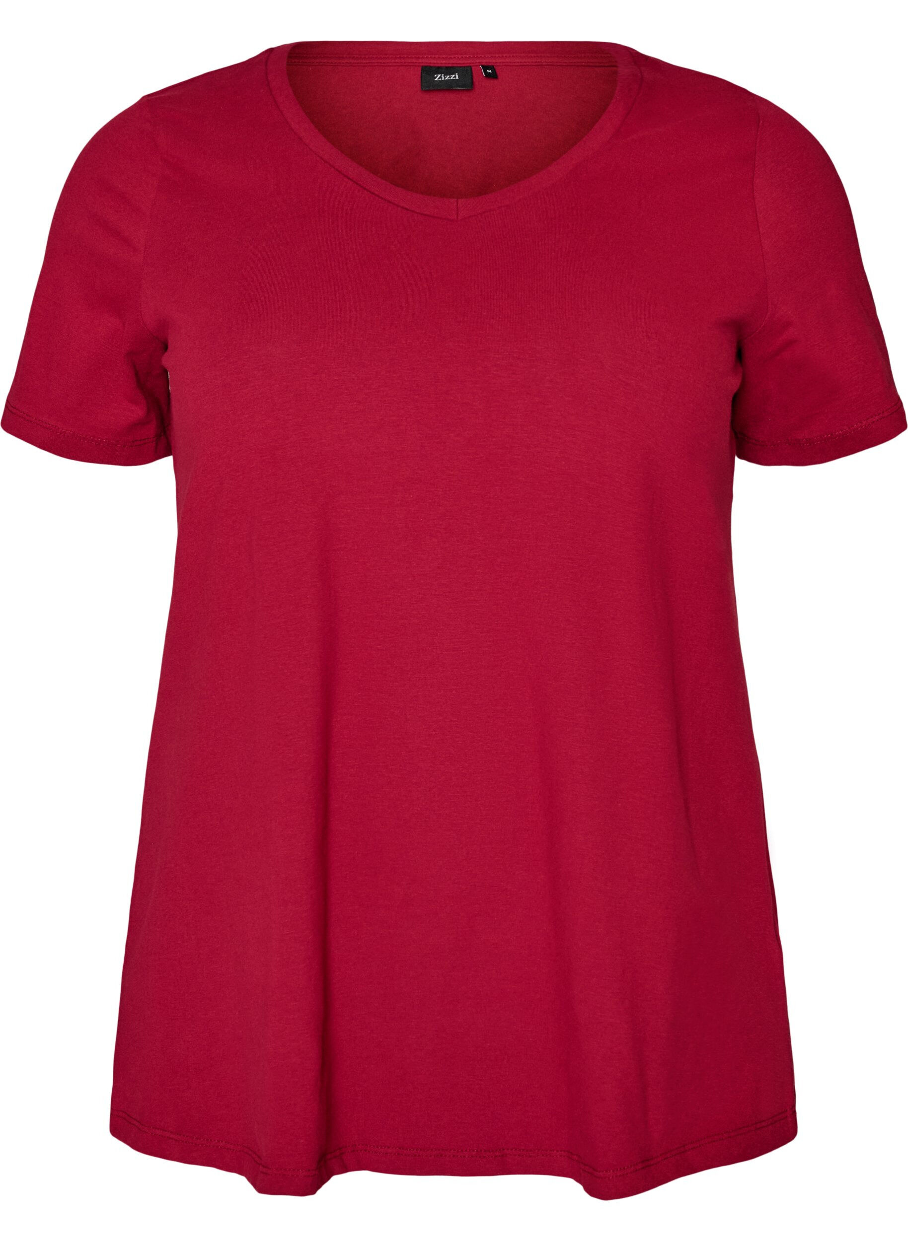 ZizziBasic t-shirt in effen kleur met katoen, Rood, Packshot image number 0