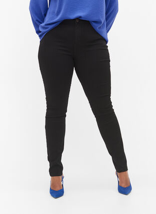 Extra slim fit Amy jeans met hoge taille, Black, Model image number 4