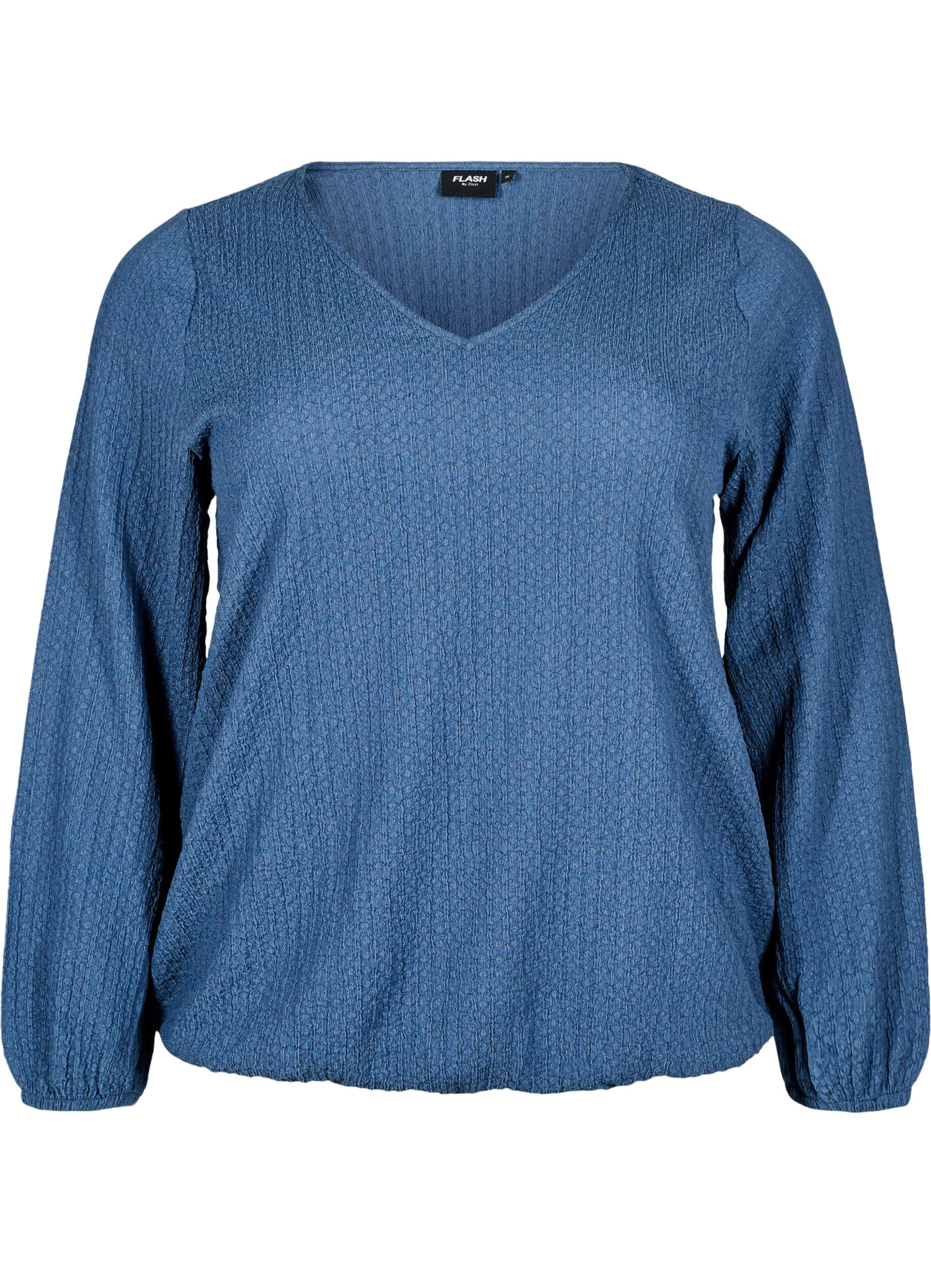 Zizzi FLASH - Blouse met textuur en lange mouwen, Sargasso Sea, Packshot image number 0