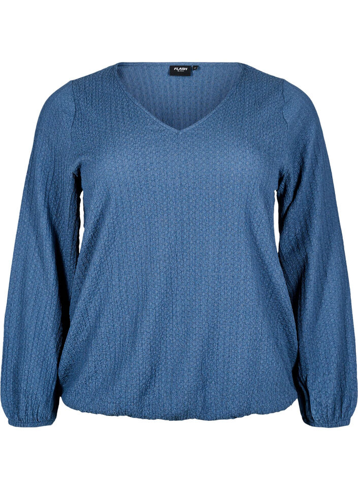 FLASH - Blouse met textuur en lange mouwen, Sargasso Sea, Packshot image number 0