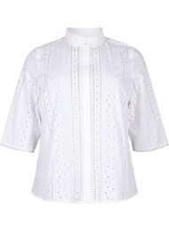 Katoenen overhemd met gaatjespatroon, Bright White