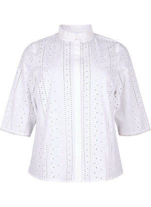 Katoenen overhemd met gaatjespatroon, Bright White, Packshot image number 0