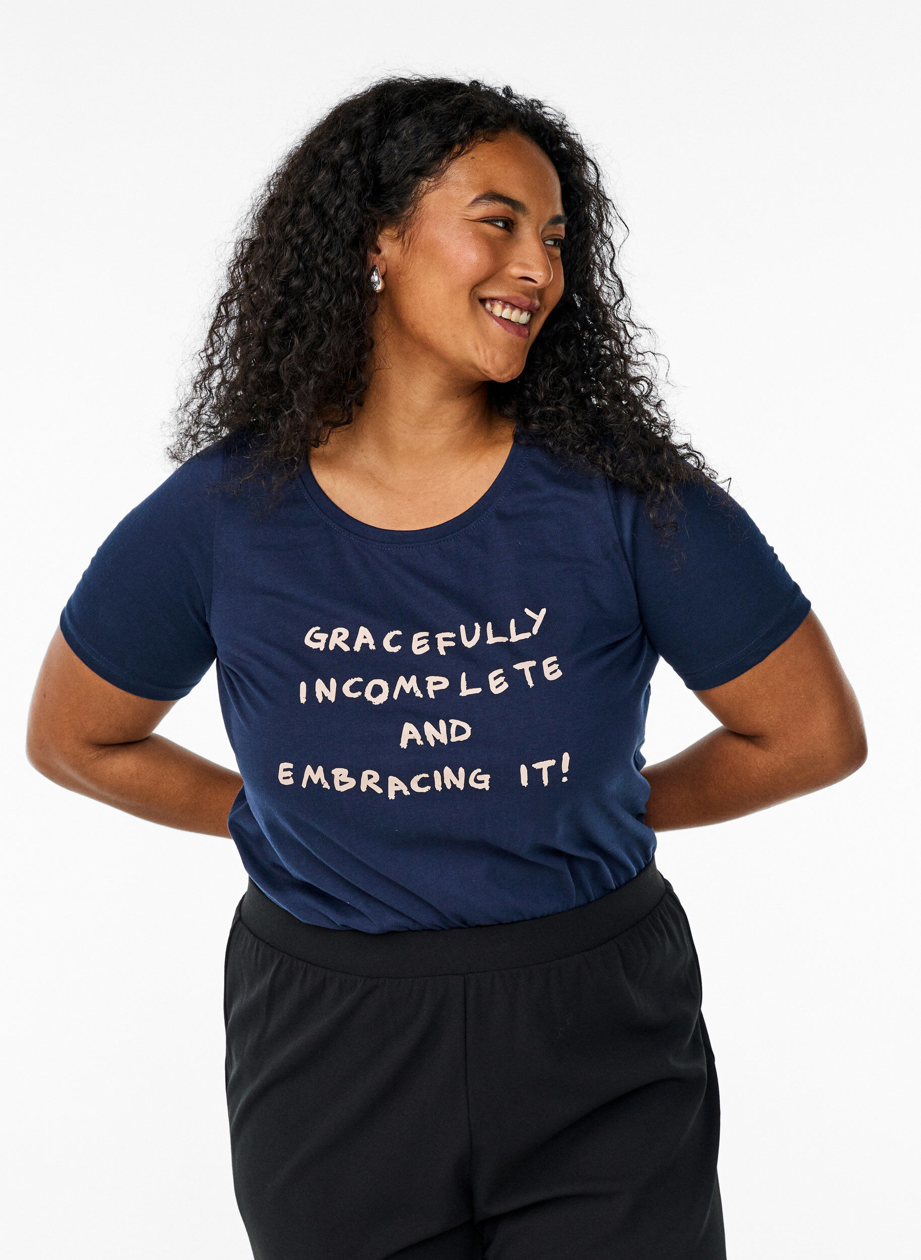 Zizzi FLASH - T-shirt met motief, Blauw, Model image number 0