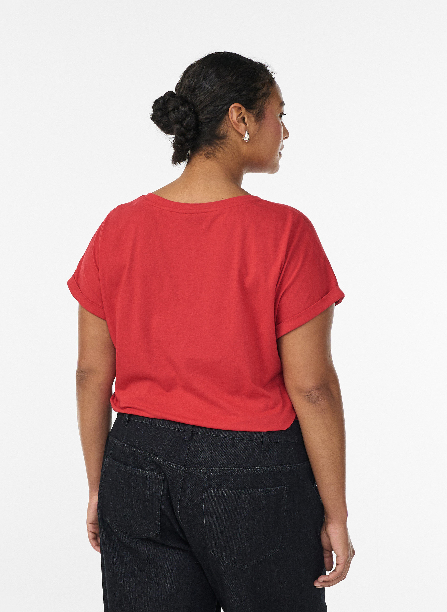 Zizzi T-shirt met korte mouwen van katoenmix, Rood, Model image number 2