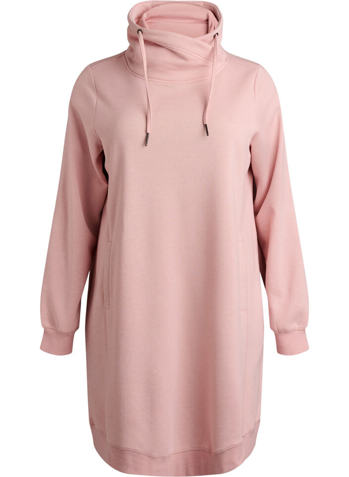 Kort sweatshirt jurk met hoge kraag en zakken, Rood, Packshot image number 0