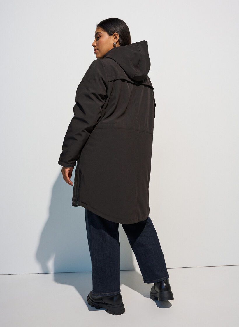 Waterafstotende softshell-jas met gewatteerde voering, Zwart, Model image number 2