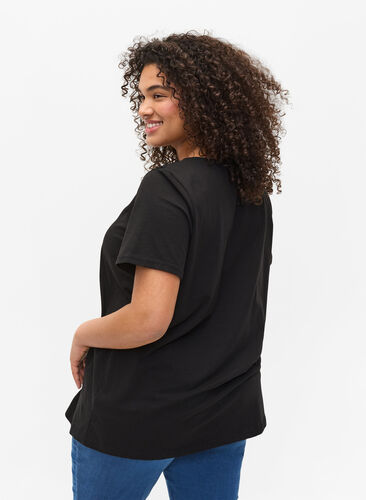 T-shirt met korte mouwen en kanten details, Black, Model image number 1